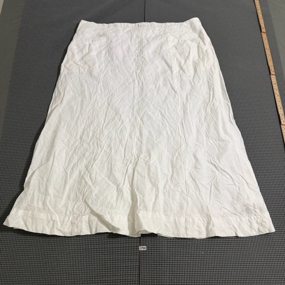 J. Jill Love Linen White Midi Skirt Womens Size L Petite Elastic Waist Pockets